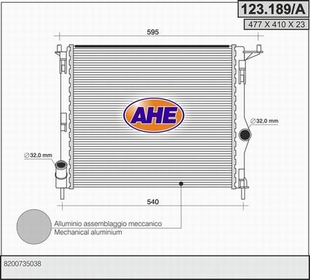 AHE 123.189/A - Radiator, engine cooling autospares.lv