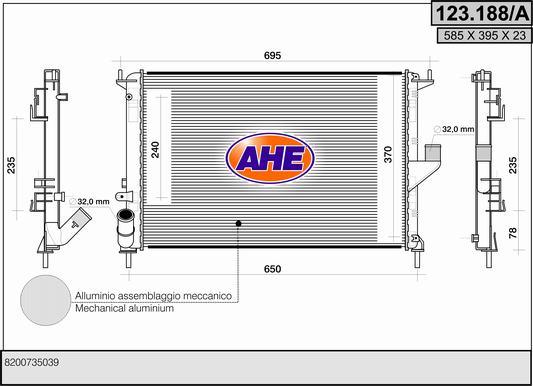 AHE 123.188/A - Radiator, engine cooling autospares.lv