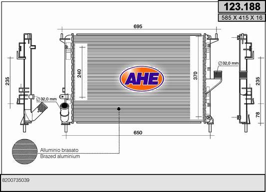 AHE 123.188 - Radiator, engine cooling autospares.lv