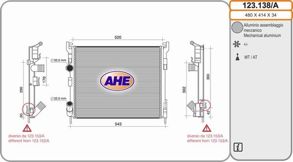 AHE 123.138/A - Radiator, engine cooling autospares.lv