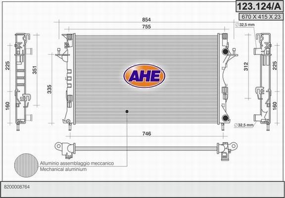 AHE 123.124/A - Radiator, engine cooling autospares.lv