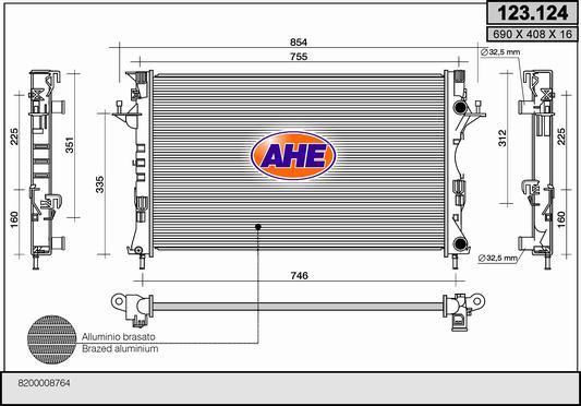 AHE 123.124 - Radiator, engine cooling autospares.lv