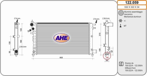 AHE 122.059 - Radiator, engine cooling autospares.lv