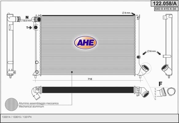 AHE 122.058/A - Radiator, engine cooling autospares.lv