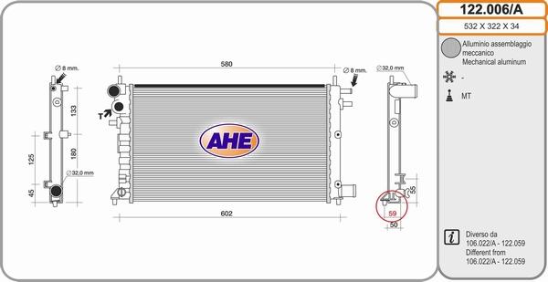 AHE 122.006/A - Radiator, engine cooling autospares.lv