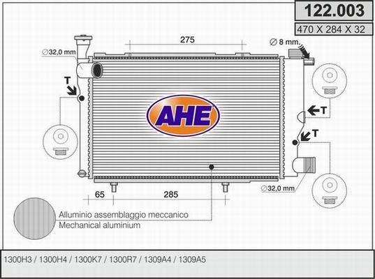 AHE 122.003 - Radiator, engine cooling autospares.lv