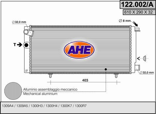 AHE 122.002/A - Radiator, engine cooling autospares.lv