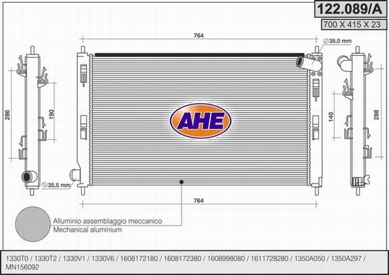 AHE 122.089/A - Radiator, engine cooling autospares.lv