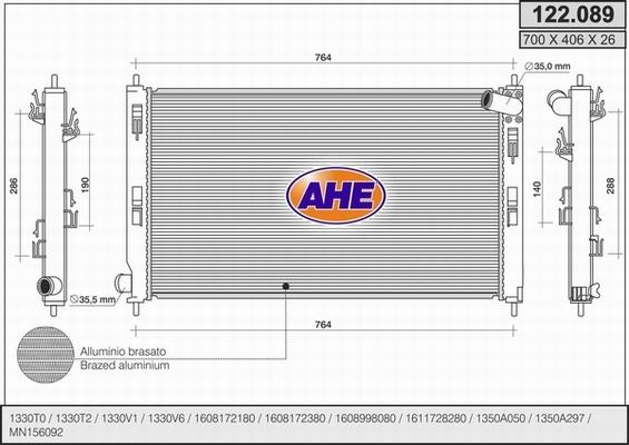 AHE 122.089 - Radiator, engine cooling autospares.lv