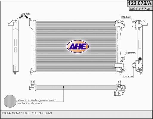 AHE 122.072/A - Radiator, engine cooling autospares.lv