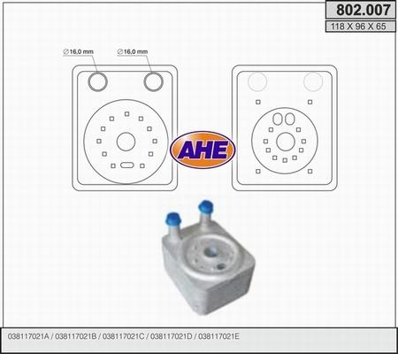 AHE 802.007 - Oil Cooler, engine oil autospares.lv