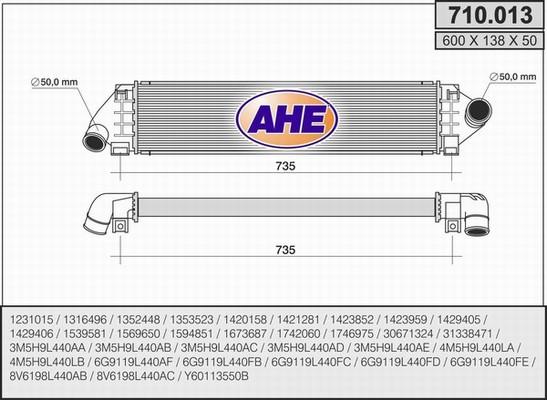 AHE 710.013 - Intercooler, charger autospares.lv