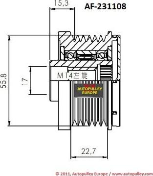 AINDE AF231108 - Pulley, alternator, freewheel clutch autospares.lv