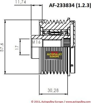 AINDE AF233834 - Pulley, alternator, freewheel clutch autospares.lv