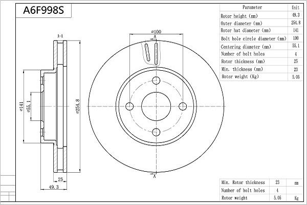 Aisin A6F998S - Brake Disc autospares.lv