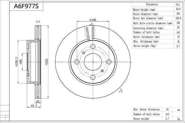 Aisin A6F977S - Brake Disc autospares.lv