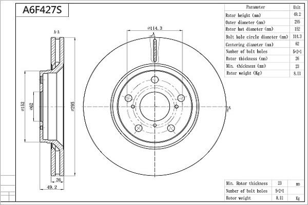 Aisin A6F427S - Brake Disc autospares.lv