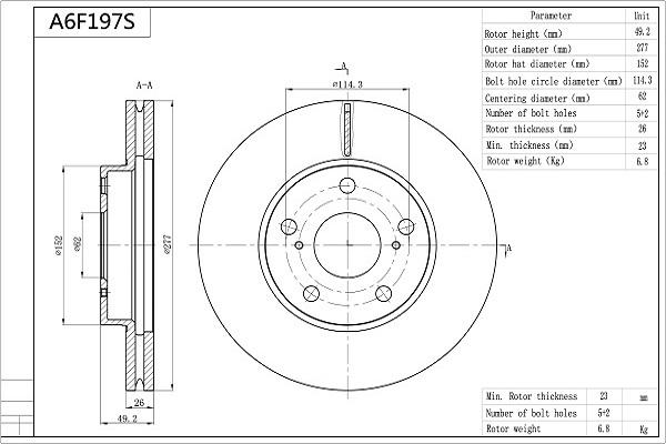 Aisin A6F197S - Brake Disc autospares.lv