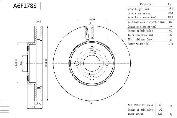 Aisin A6F178S - Brake Disc autospares.lv