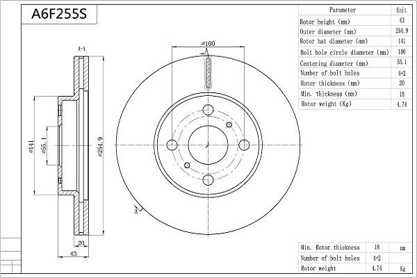 Aisin A6F255S - Brake Disc autospares.lv