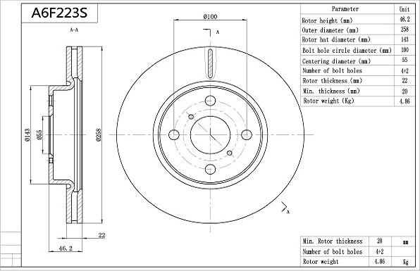 Aisin A6F223S - Brake Disc autospares.lv