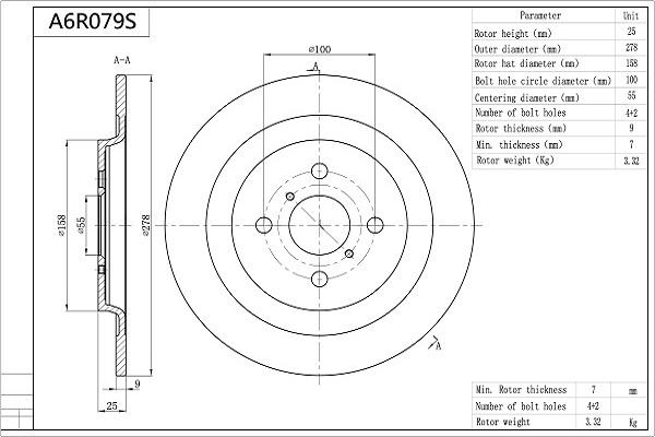 Aisin A6R079S - Brake Disc autospares.lv