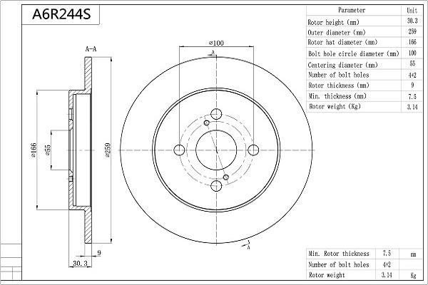 AISIN A6R244S - Brake Disc autospares.lv