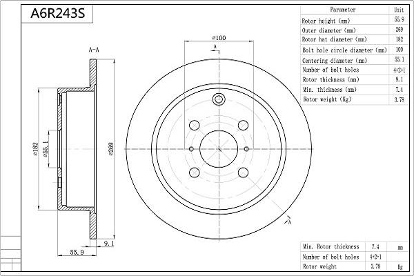 Aisin A6R243S - Brake Disc autospares.lv