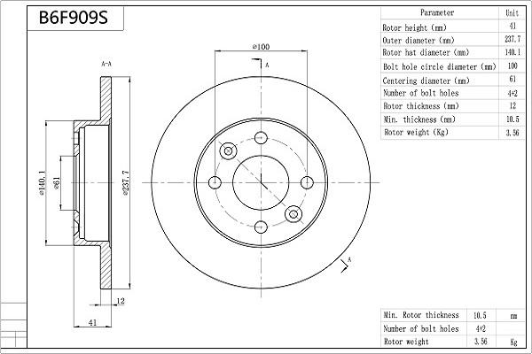 AISIN B6F909S - Brake Disc autospares.lv