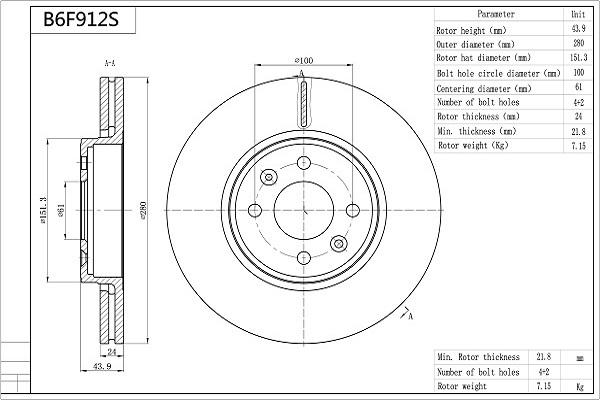 Aisin B6F912S - Brake Disc autospares.lv