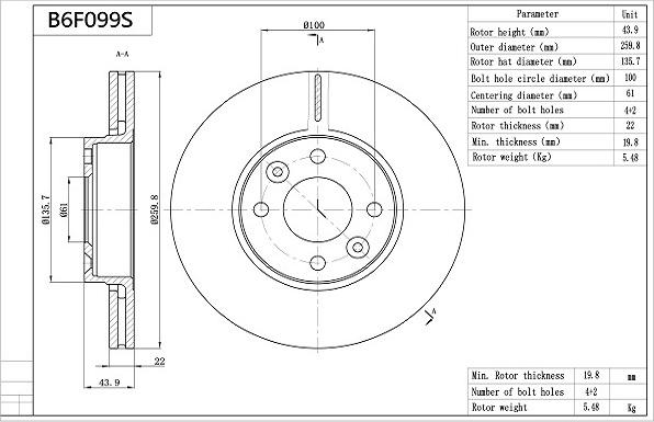 Aisin B6F099S - Brake Disc autospares.lv