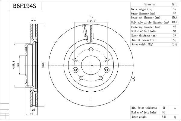 Aisin B6F194S - Brake Disc autospares.lv