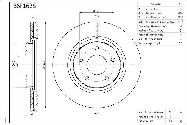 Aisin B6F162S - Brake Disc autospares.lv