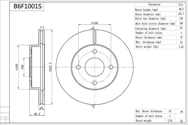 Aisin B6F1001S - Brake Disc autospares.lv