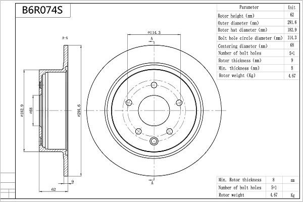 Aisin B6R074S - Brake Disc autospares.lv