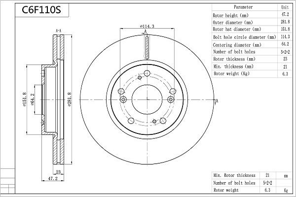 Aisin C6F110S - Brake Disc autospares.lv