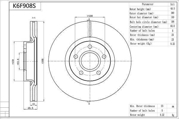 Aisin K6F908S - Brake Disc autospares.lv