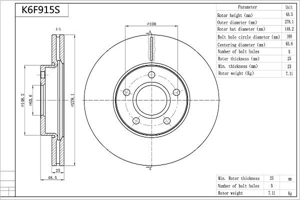 Aisin K6F915S - Brake Disc autospares.lv