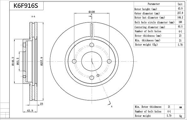 Aisin K6F916S - Brake Disc autospares.lv