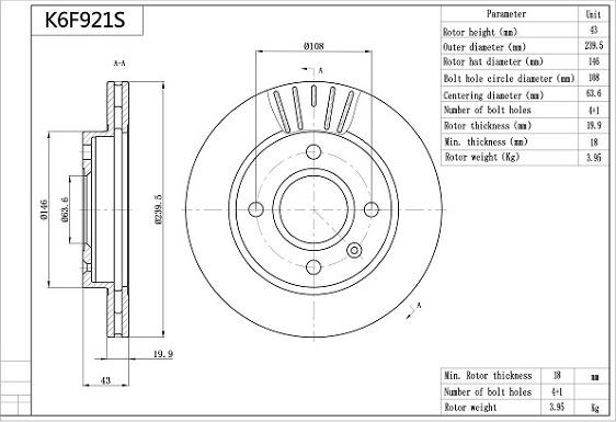 Aisin K6F921S - Brake Disc autospares.lv