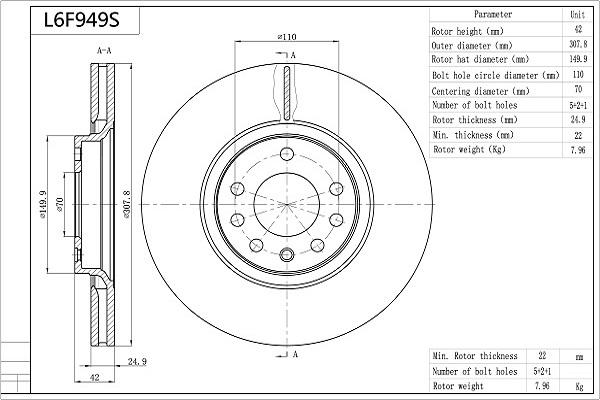 Aisin L6F949S - Brake Disc autospares.lv