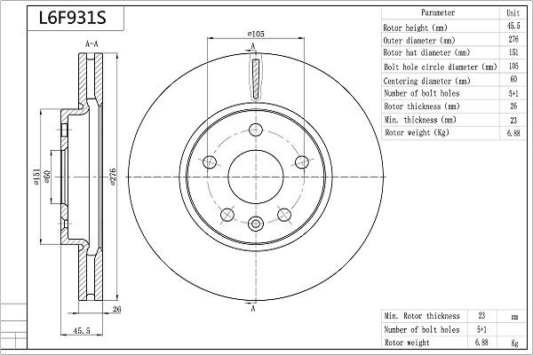 Aisin L6F931S - Brake Disc autospares.lv