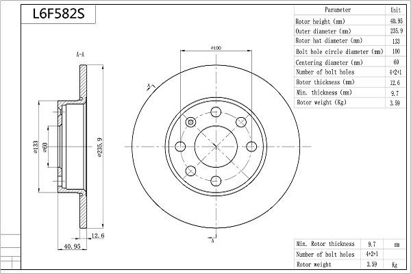 Aisin L6F582S - Brake Disc autospares.lv