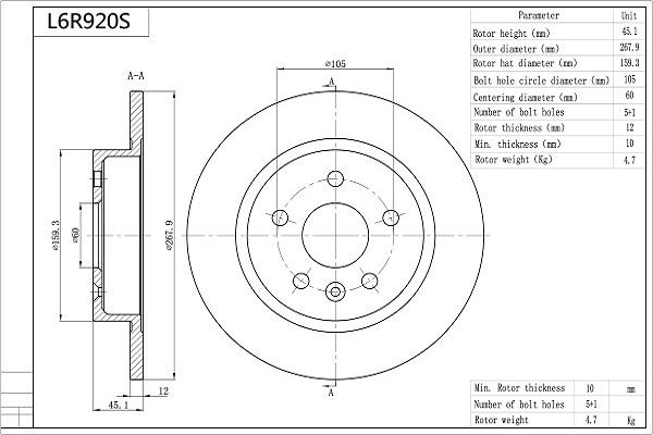 AISIN L6R920S - Brake Disc autospares.lv