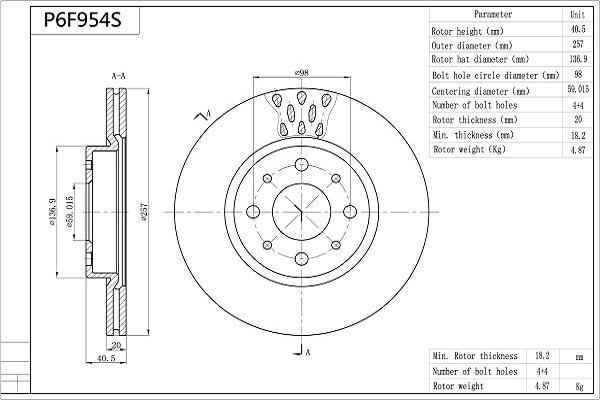 Aisin P6F954S - Brake Disc autospares.lv