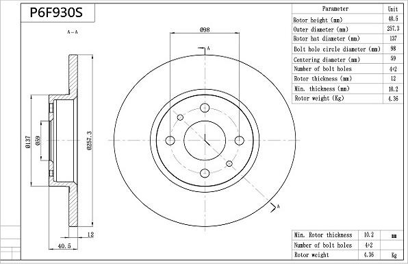 Aisin P6F930S - Brake Disc autospares.lv