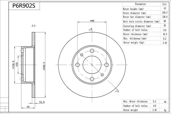 Aisin P6R902S - Brake Disc autospares.lv