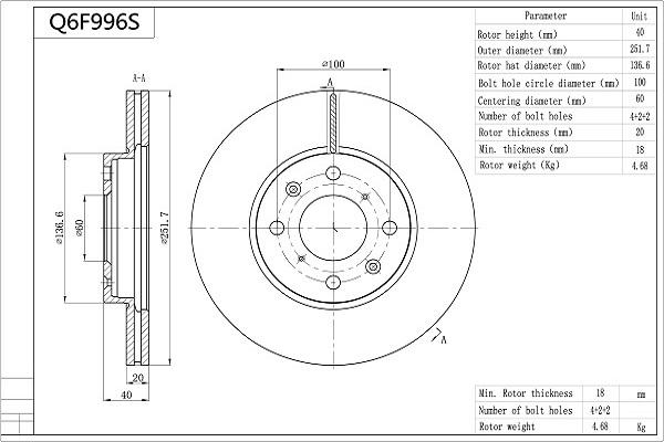 Aisin Q6F996S - Brake Disc autospares.lv