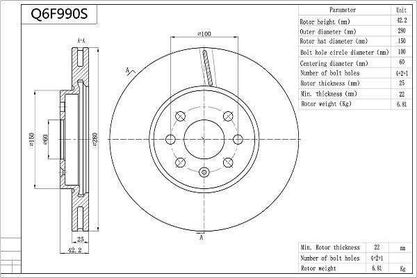 Aisin Q6F990S - Brake Disc autospares.lv