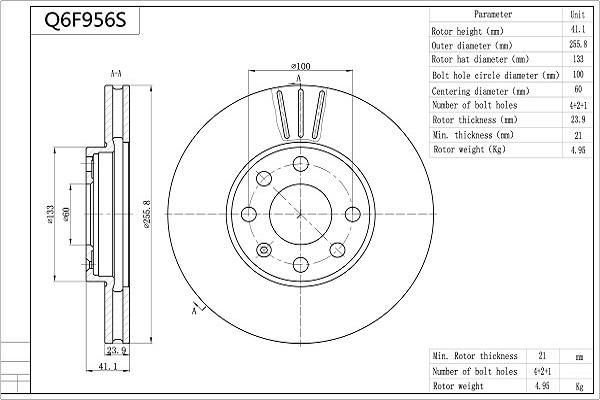 Aisin Q6F956S - Brake Disc autospares.lv